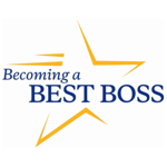 Logo of 'Becoming a Best Boss' featuring a prominent gold star accompanied by dark blue text